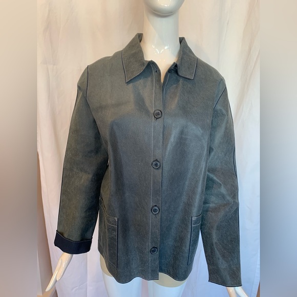 Rozae Nichols Leather Jacket Button Down Blue Size Large - Picture 1 of 7